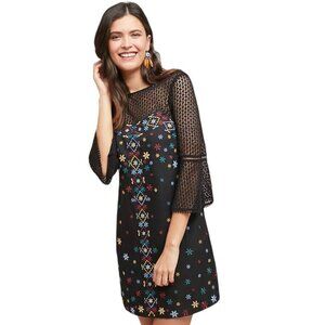 Anthropologie Akemi and Kin Maud Crochet Lace Embroidered Black Dress